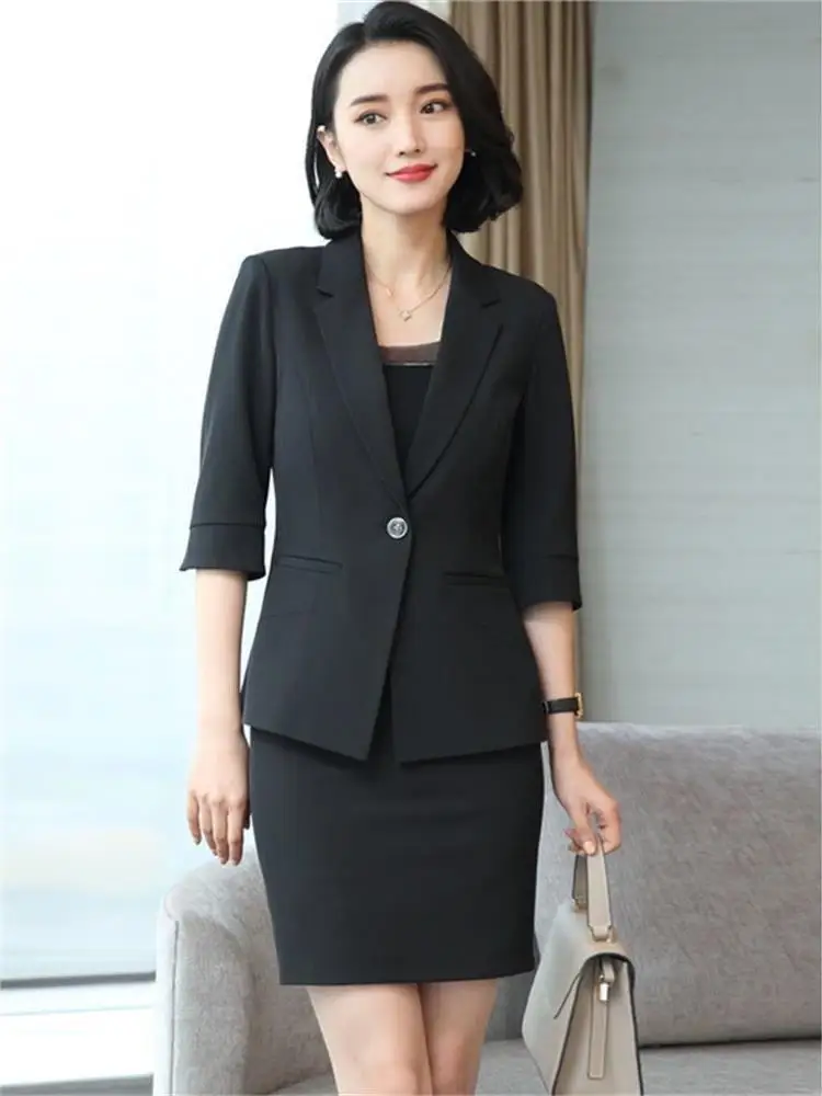 

Summer Women's Busin Suit ort Sve Faionable Profional Attire for Hotel And Jewelry Store Work Interviews