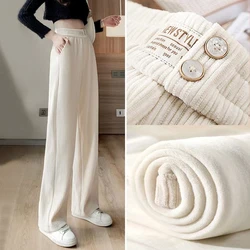 Streetwear Trendy Button Wide Leg Trouser Women New Street Fashion Korean Straight Tube Pants Autumn Winter Warm Y2k Female Pant