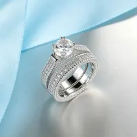 LYEE CYEE Elegant Wedding Engagement Couple Rings Set 925 Sterling Silver Color Anniversary Accessory With Full Shiny Cubiz Zircon Stone - Image 3