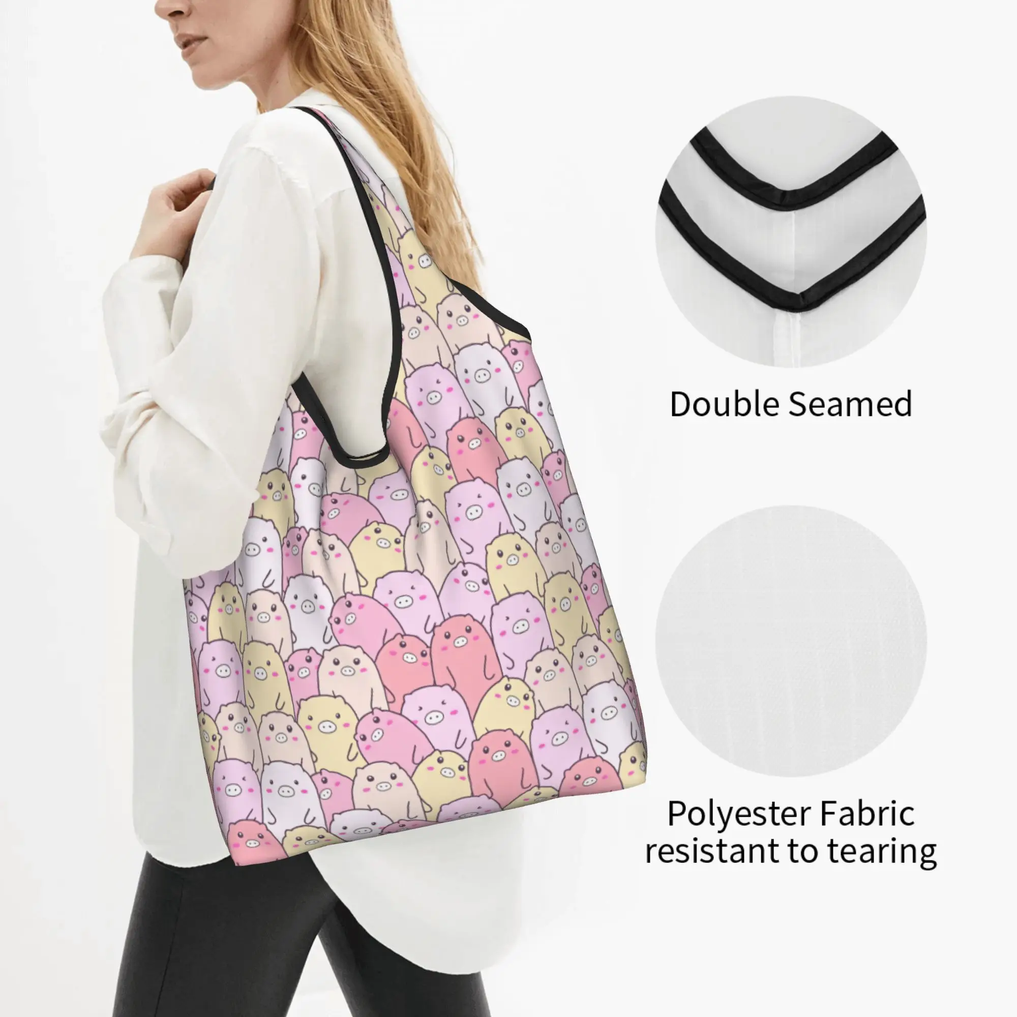 Fashion Trend Cute Pigs Cartoon  Grocery Tote Shopping Bags Women Custom  Shoulder Shopper Bags Large Capacity Handbags