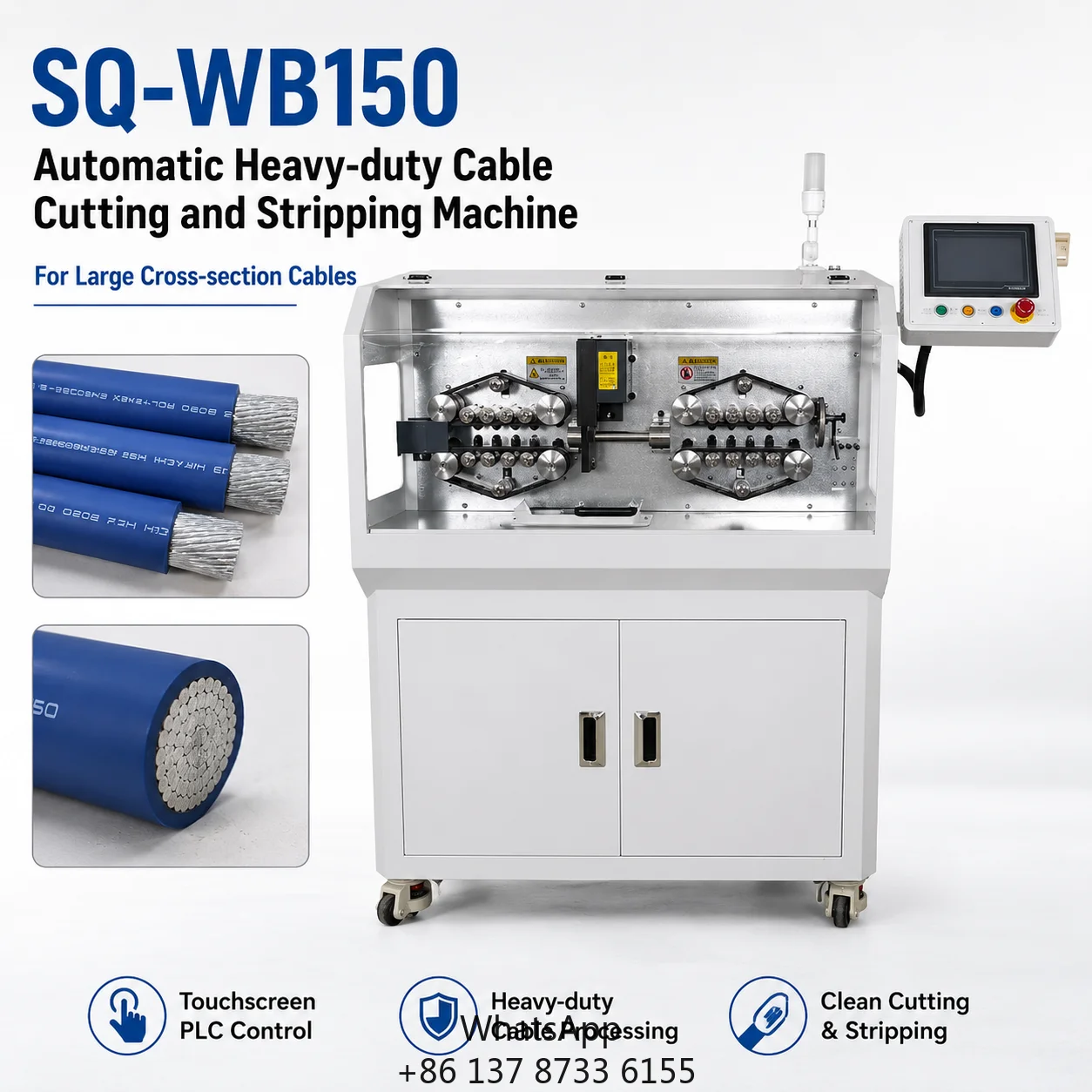 SQ-WB150 Heavy-Duty Cable Cutting Stripping Machine 4-150 Sq Mm 3-Layer Stripping Touchscreen PLC For Cable