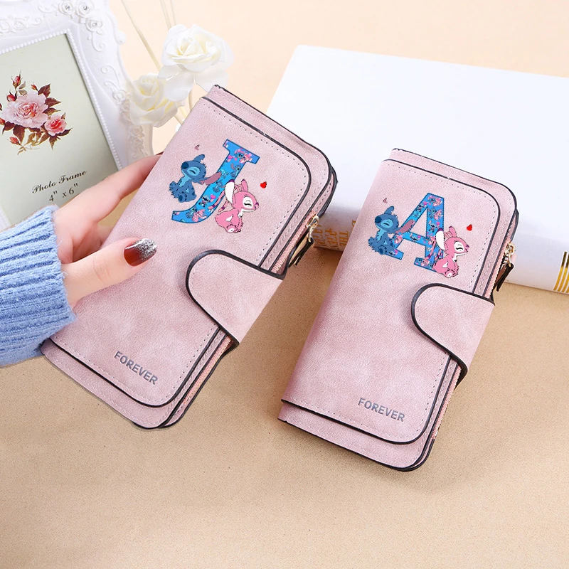 

Disney Stitch High-capacity Wallets for Women Anime High-end Credit Card Holder Female Letter A-Z Printing Fashion Money Bags
