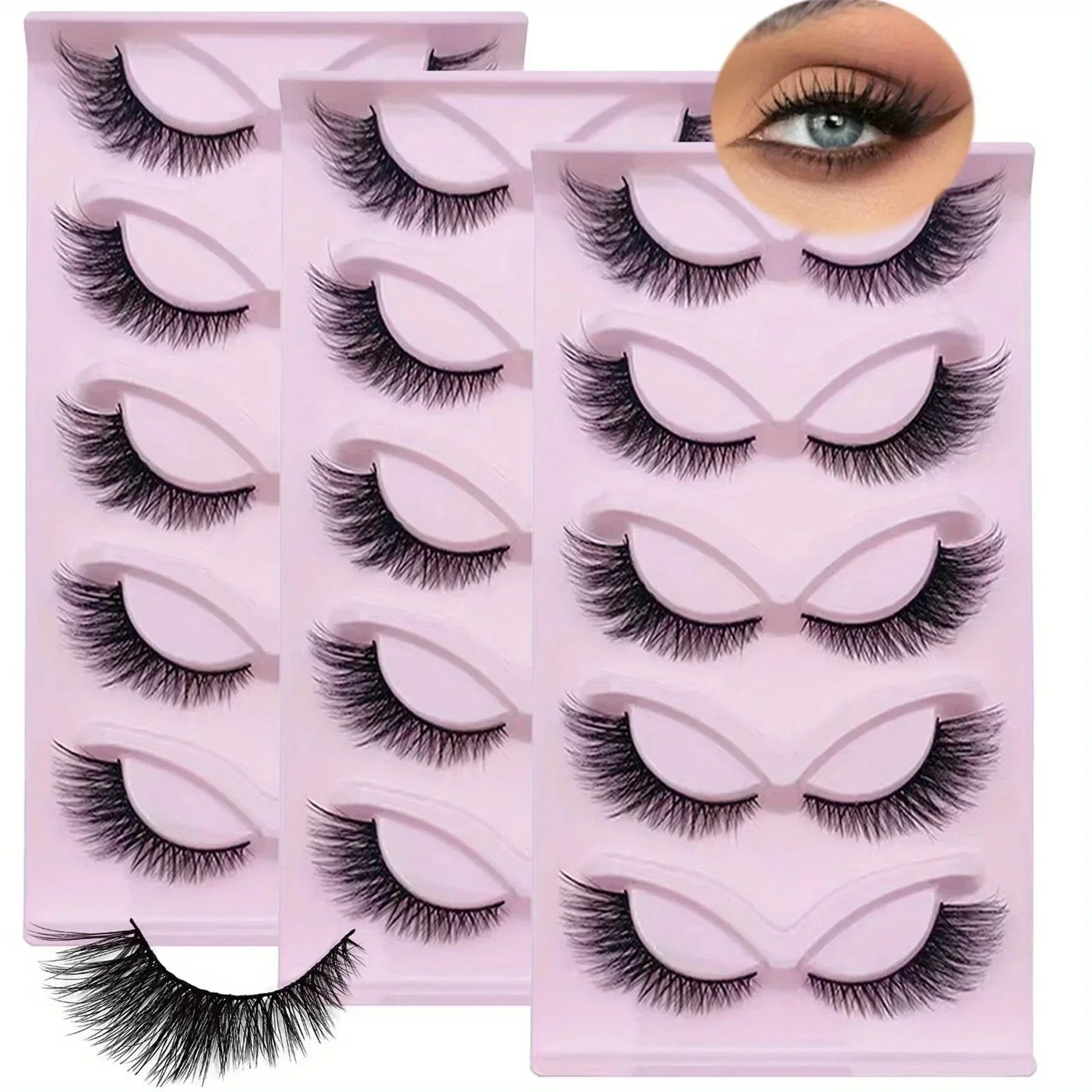 15Pairs 3-Pack Cat Eye Lashes Long Lashes Cat Eye Look Wispy Lashes Eye End Elongated Strip Thick False Eyelashes