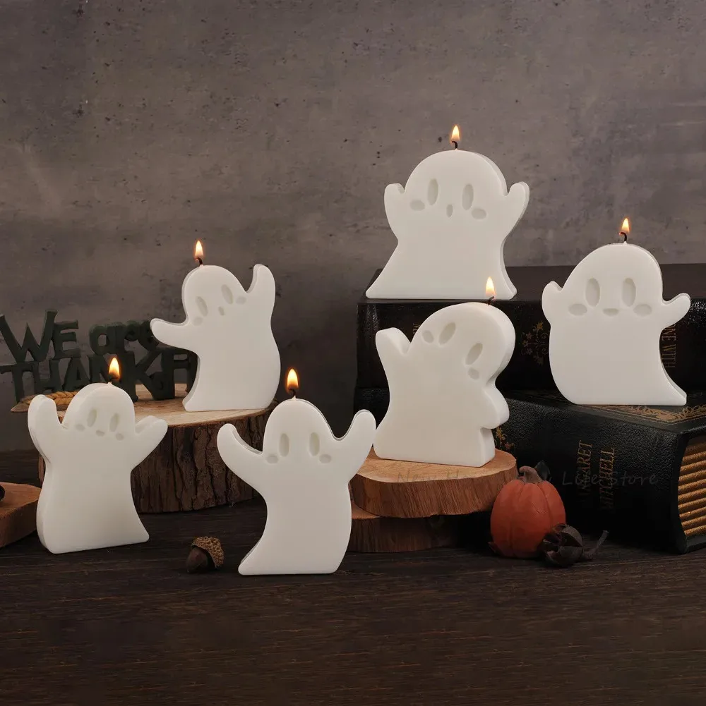 Cute Cartoon Ghost Scented Candle Silicone Mold Set Handmade Soap Chocolate Plaster Diffuer Stone Mold Creative Halloween Gift