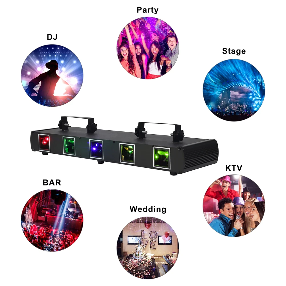 Yiflamefly DJ Laser Light RGBYC LED 5Beam Effect DJ Party Light Stage Effect Lighting 11CH DMX Music Light For Disco Dancing Bar