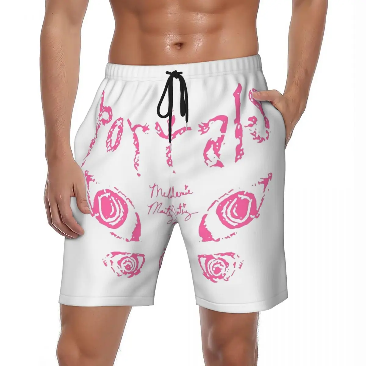 

Мужские шорты для спортзала Melanied Martinezs Portals Tour Y2K Забавные плавки розового цвета с четырьмя глазами Быстросохнущие шорты для бега для серфинга