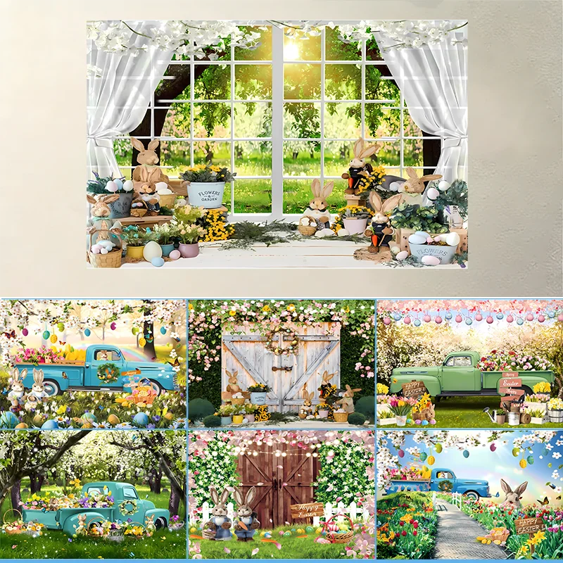 2026 Frühling Ostern Hintergrund Blumenzaun Rosa Ziegelmauer Schmetterling Oster-Party Dekoration Banner Fotokulisse Requisiten