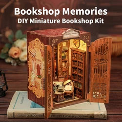 CUTEBEE DIY Book Nook Library Wooden Dollhouse with Light Bookstore Bookshelf Insert Decor for Birthday Gift Bookshop Memories