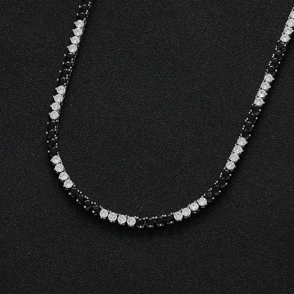 3mm Black White CZ Zirconia Tennis Necklace for Women Men 925 Sterling Silver Hip Hop Choker Cubic Zircon Collar Chain Jewelry