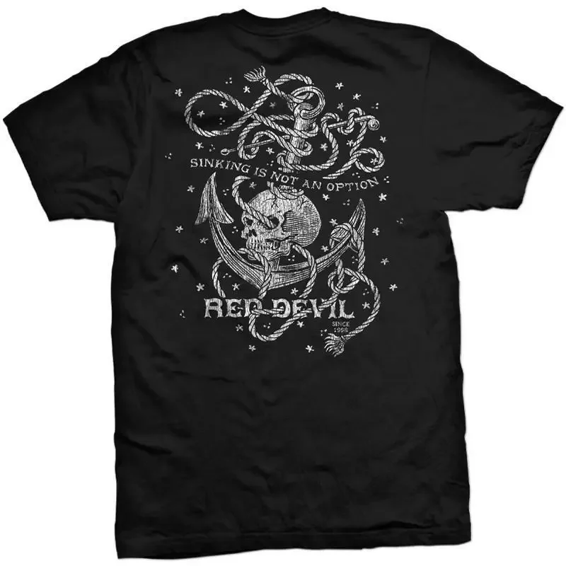 NEW Red Devil SINKING NOT AN OPTION BLACK BACK PRINT T Shirt SMALL 5XLARGE