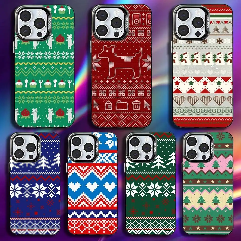 

Fair Isle style Phone Case For iPhone 17,16,15,14,13,12,11,Pro,Max,Plus,Mini,XS,SE Anti Fall Black Matte Hard Bumper