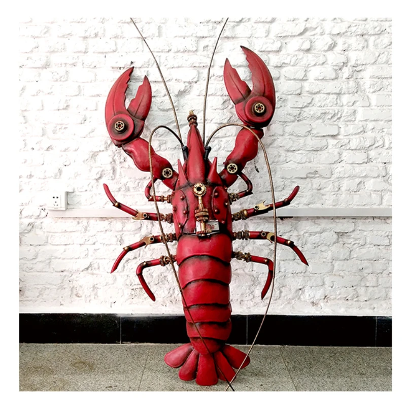 

Vintage iron art punk style wall decoration metal lobster wall hanging industrial style decoration seafood restaurant hotel