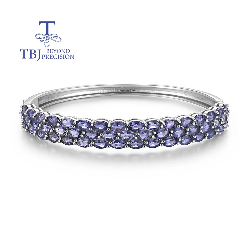 

925 sterling silver Bangle with natural Iolite gemstones fine jewelry for women mom nice birthday party gift