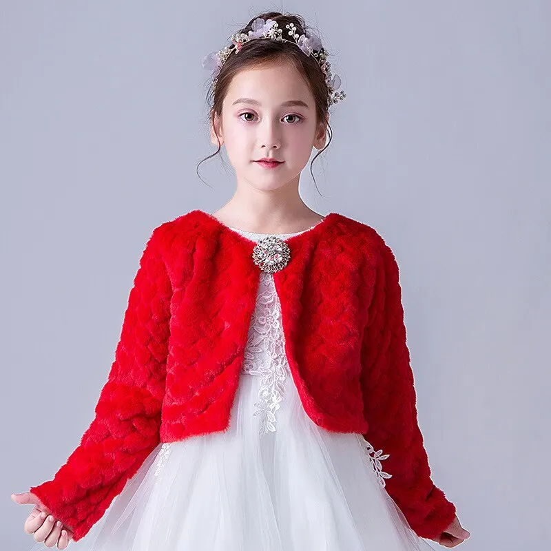 4-14 Years Old Winter Girls Shrug Warm Jacket White Girls Cardigan Sweet Coat Kids Clothes for 4 6 8 10 Years Old RKC185103