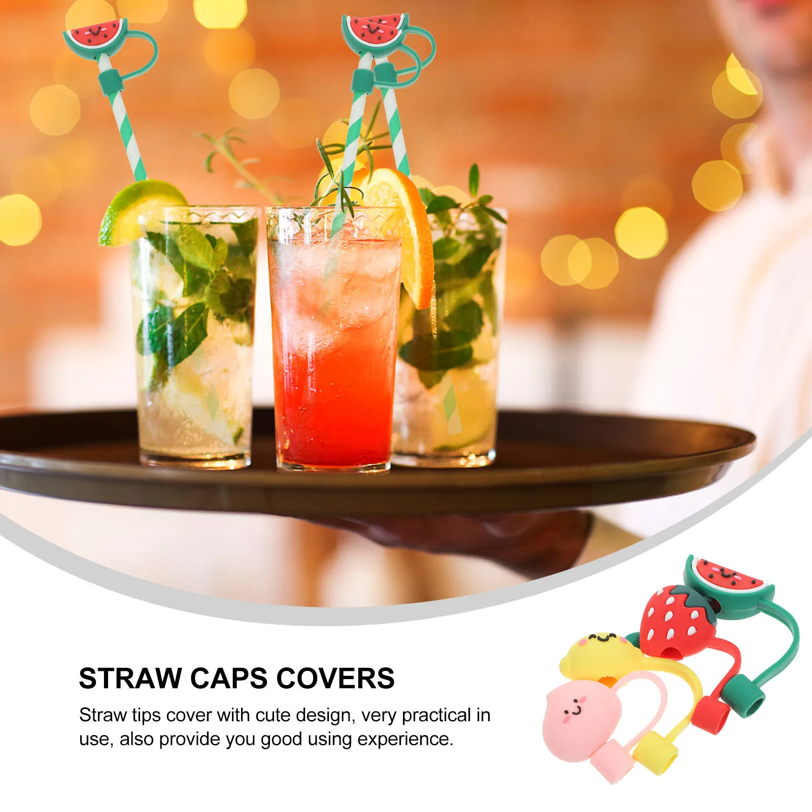 

8Pcs Fruit Design Silicone Straw Tips Cover Reusable Cute Small Airtight Splash Proof for Outdoor Travel Party Shower Decor