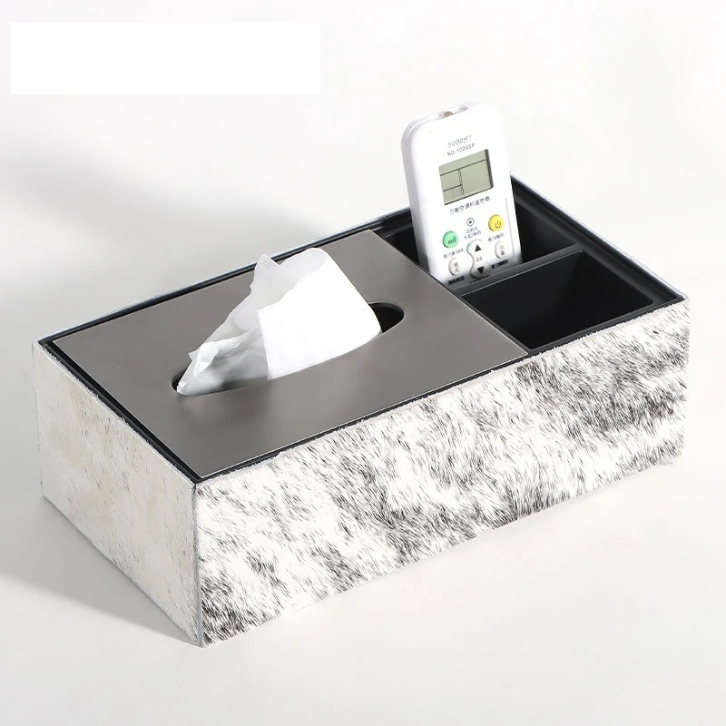 Modern new Chinese style home living room table top metal horsehair decoration storage multifunctional tissue box ornament