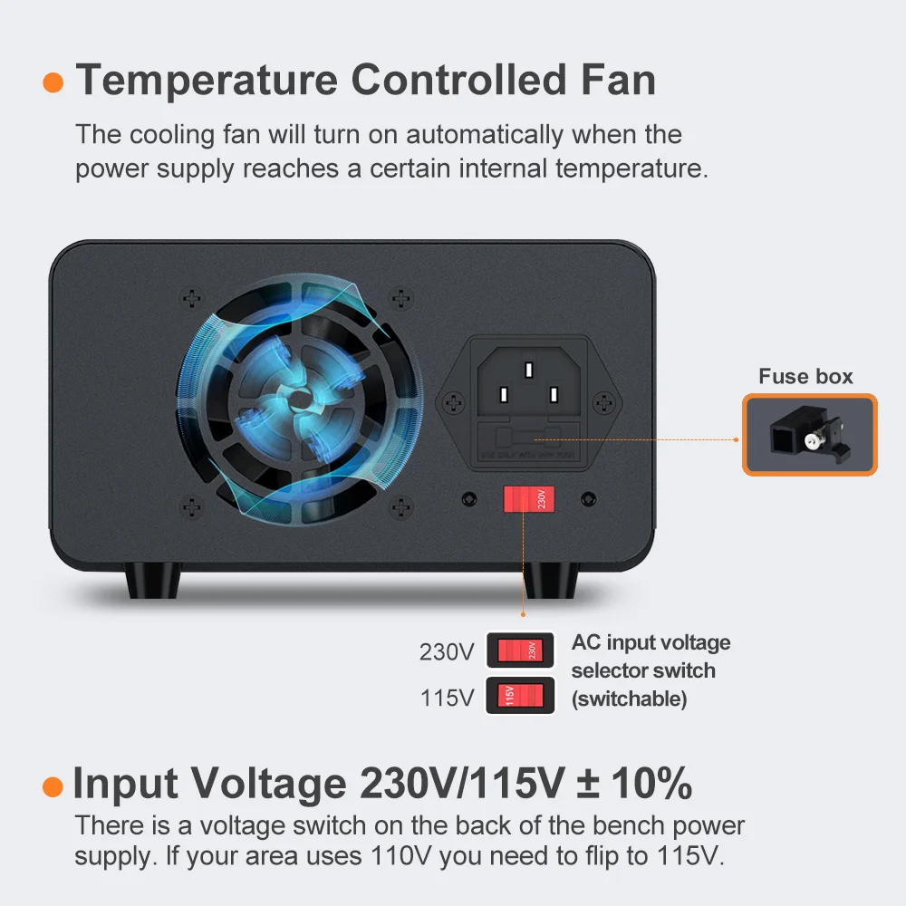 30V 10A Laboratory Power Supply with USB-A/Type-C Charging Port, DC Power Supply for 4-Digit LED Display with Encoder Controls