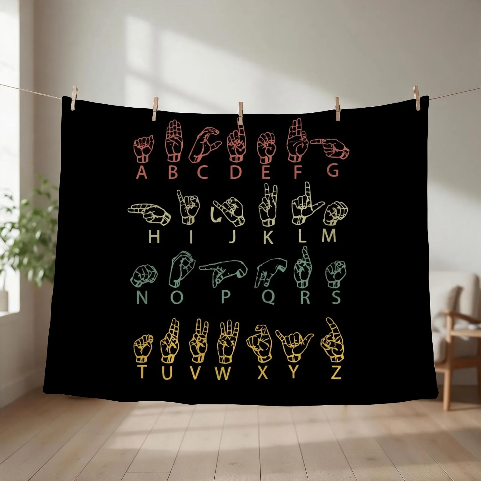ASL American Sign language Throw Blanket couch cozy soft plush fuzzy picnic outdoor blanket