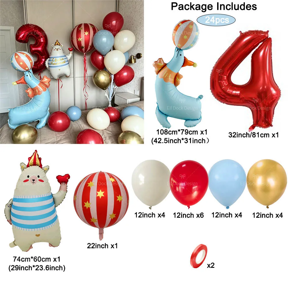 24 Stück Zirkus-Stehballons mit Seelöwen, Liebesherzen und Bären aus Aluminiumfolie für Geburtstags- und Jubiläumspartys, Heimdekoration – Detail 5