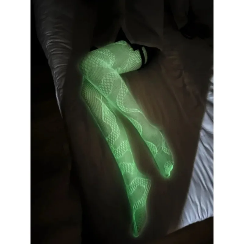 Светящиеся в темноте ажурные колготки, светящиеся сексуальные ажурные колготки - женские светящиеся сетчатые чулки для вечеринки, клуба, Хэллоуина