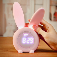 Cute Alarm Clock Children Rabbit Digital Alarm Clock USB Charge Night Light Bedside Desktop Kids Sleep Trainer Wake Up Clock