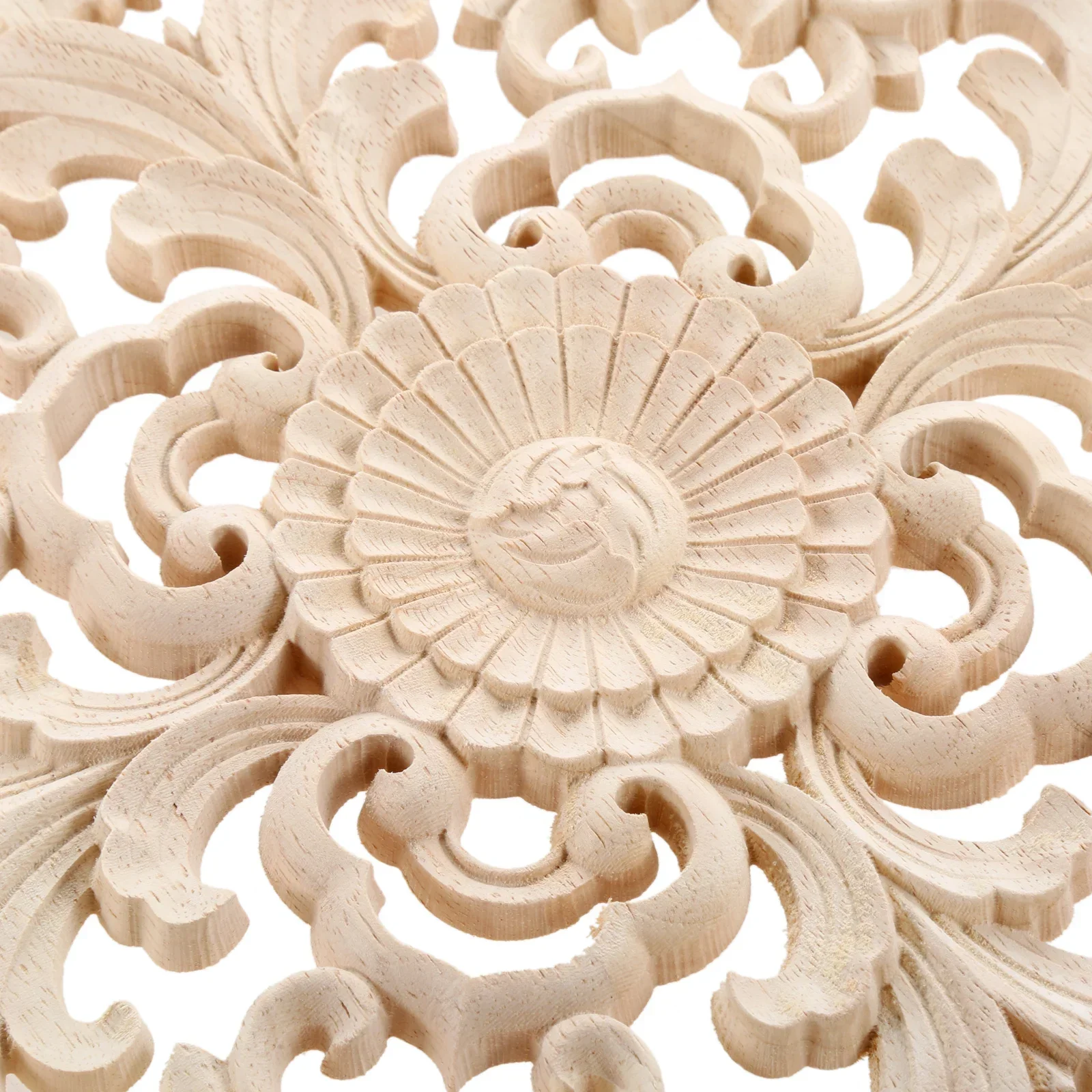 Vintage Natural Wood Round Flower Wood Carving Decal Appliques Furniture Wooden Moulding Unpainted Accessories Decoration Decal