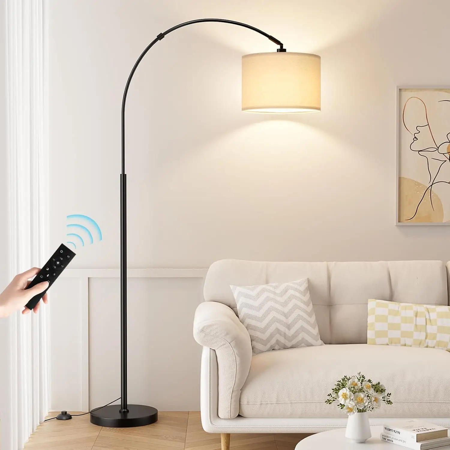 

Dimmable Arc Floor Lamp with Remote, Adjustable Color Temperatures & Brightness, Rotating Head for Living Room