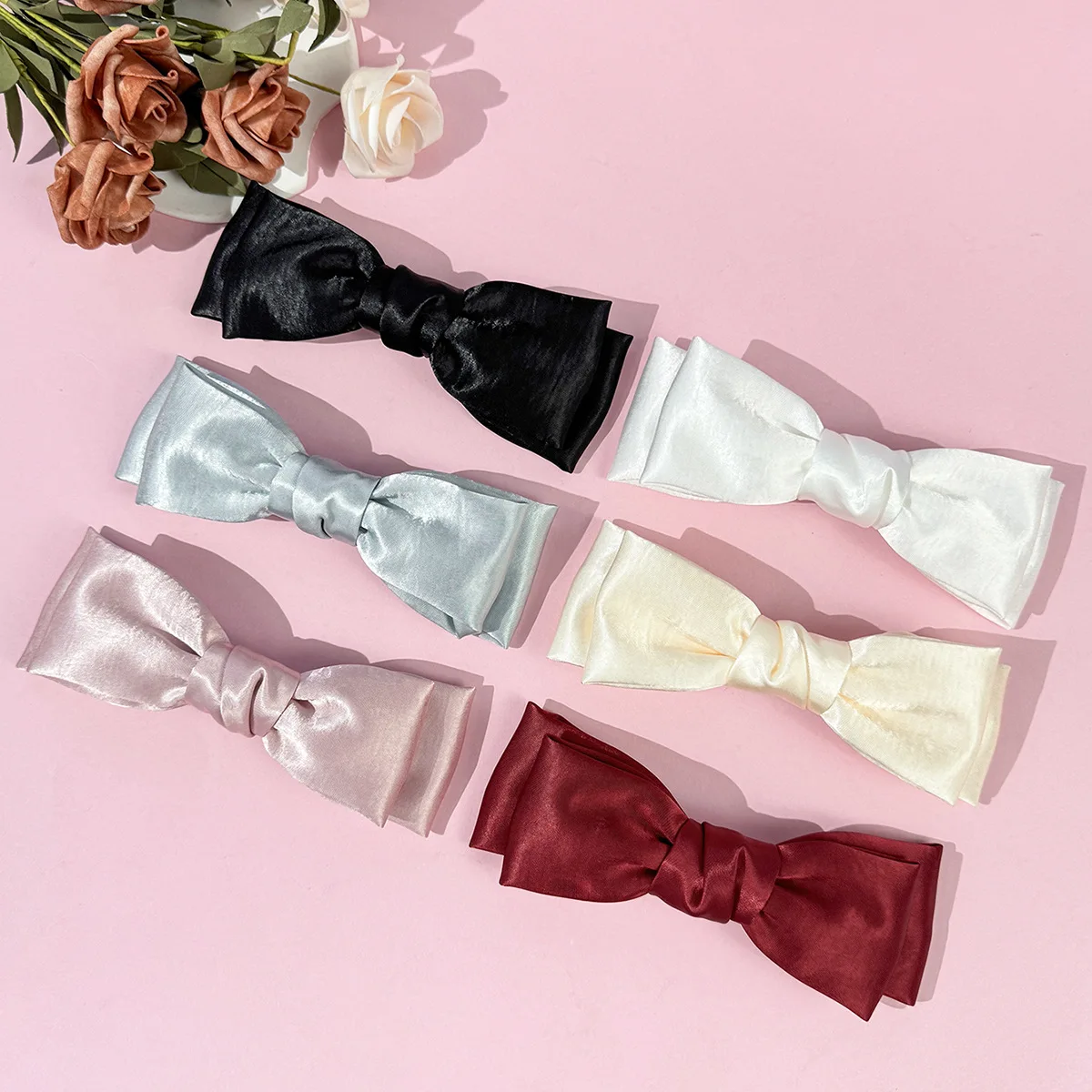 24pc Satin Ribbon Bow Hair Clips Women's Side Hairgrips Mass-Produced Barrettes Girls Fashion Hair Accessories Bulk Pack
