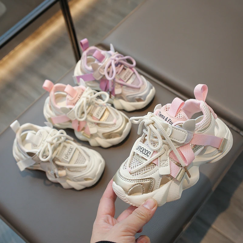 

Girls' sandals 2026 summer style children's cut-out sneakers girls' closed-toe mesh princess white mesh shoes