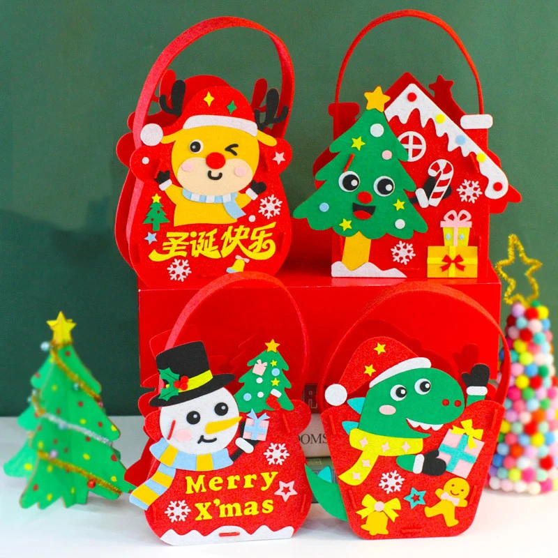 Christmas Handbag DIY Handmade Toys Creative Cartoon Non-woven Fabric Material Package Craft Kit Kindergarten Children Xmas Gift