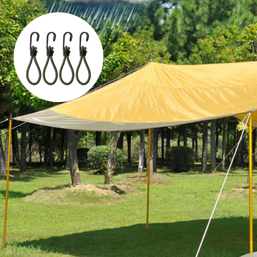 

4 Pcs Elastic Tent Cords Lightweight Army Green Bungee Cord Mini Hooks for Camping Fishing Canopy Fixing Binding Outdoor