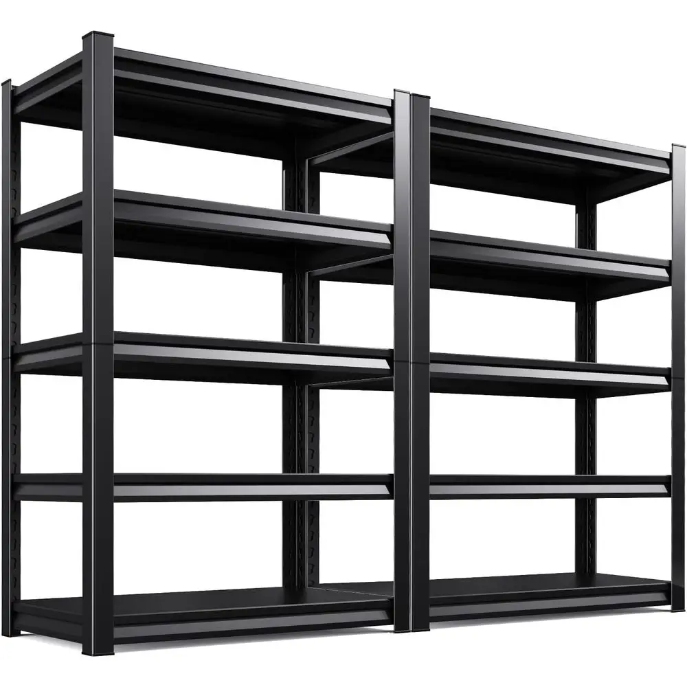 

Heavy-Duty 3000lb Adjustable Metal Garage Shelves, 5-Tier Storage Unit, 72H x 46W x 20D, 2-Pack, Black