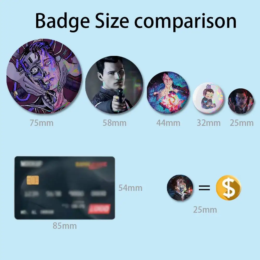 D-Detroit Become Human Game Pins 58mm Cute Cartoon Badge Handmade Brooches for Backpack Accessories
