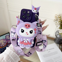 Kawaii 3D Cartoon Kuromi Crossbody Strap Coin Wallet Phone Case For Infinix Zero 5G 30 40 Smart 3 5 6 7 8 9 HD Plus Soft Cover