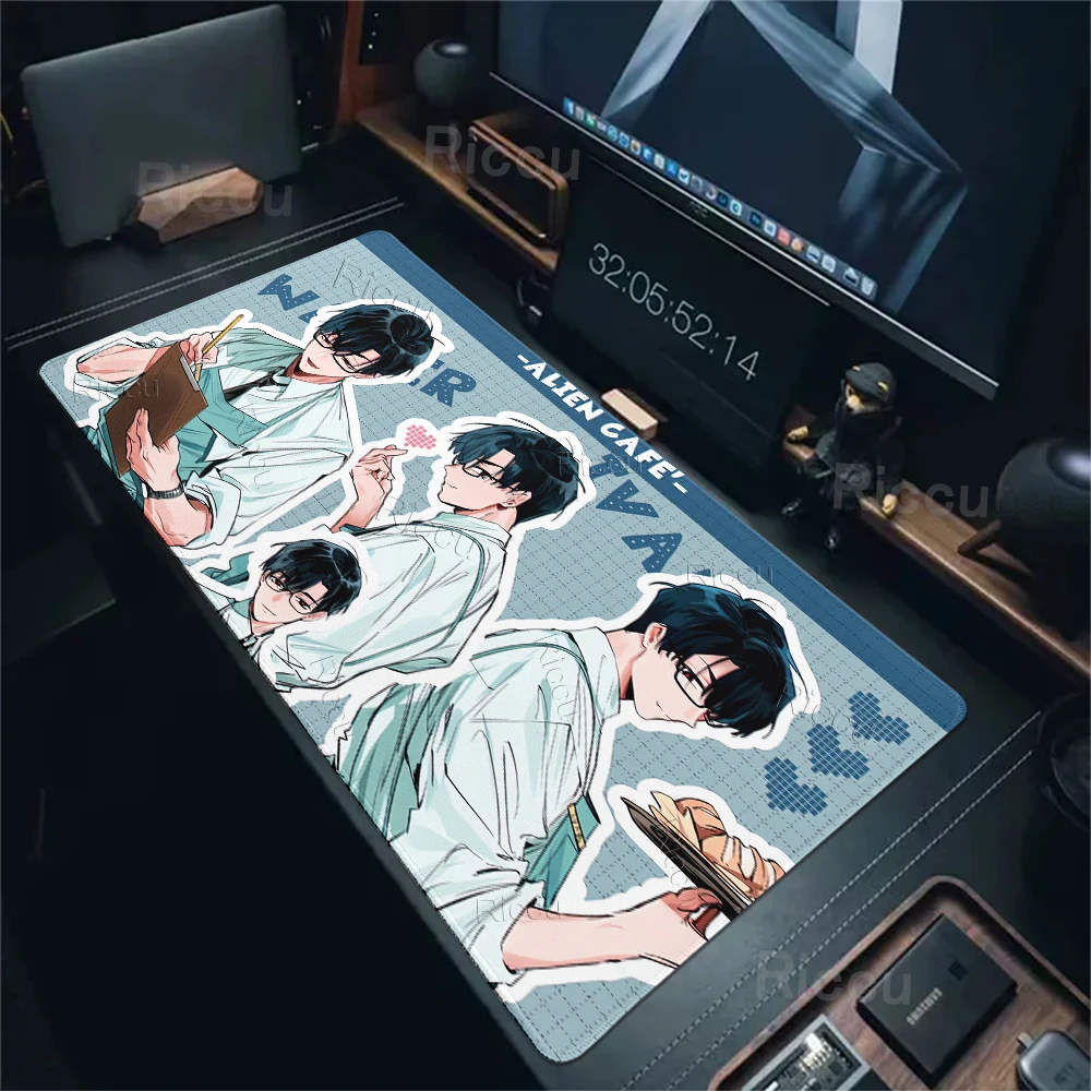 Comic Couple Cute Anime A-alien Stage Pattern Mouse Pads Anti-slip Locking Edge Thickened Desktop Mats Large Comfort Gaming Rugs