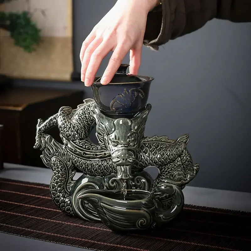 Automatic tea set kiln transformation sand gold ceramic kung fu tea cup lazy person rotating tea pot reception officegift