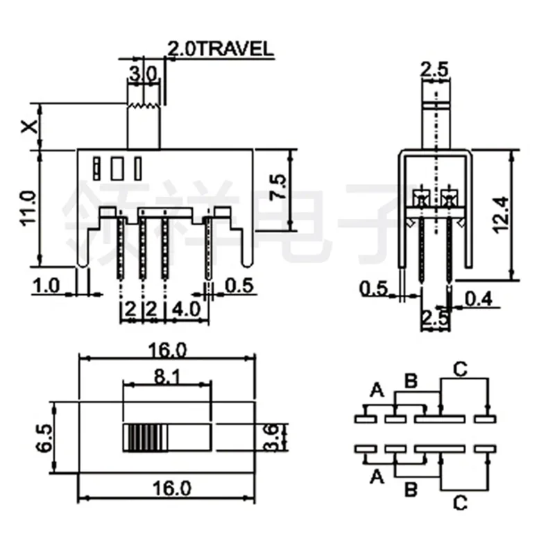 10pcs 5mm DC Power 50V 0.3A straight plug toggle switch third gear 8-foot dial handle height 5mm Mini Slide Switch for Small DIY