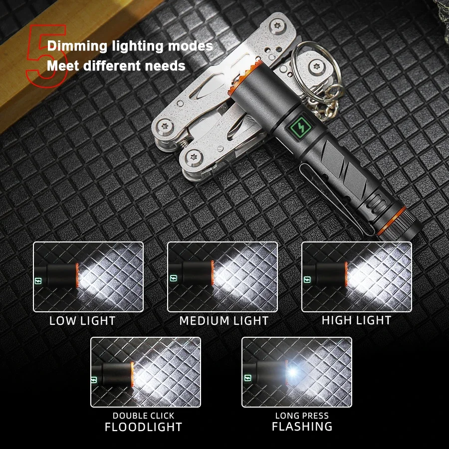 Lanterna LED com Pen Clip, Bateria de Lítio 10440, Zoom Retrátil, Lanterna Magnética, Carregamento Tipo C, Outdoor Adventure, Novo