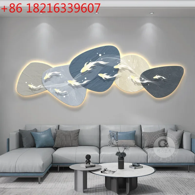 Sofa background wall hanging painting light luxury high sense mural luminous with light painting