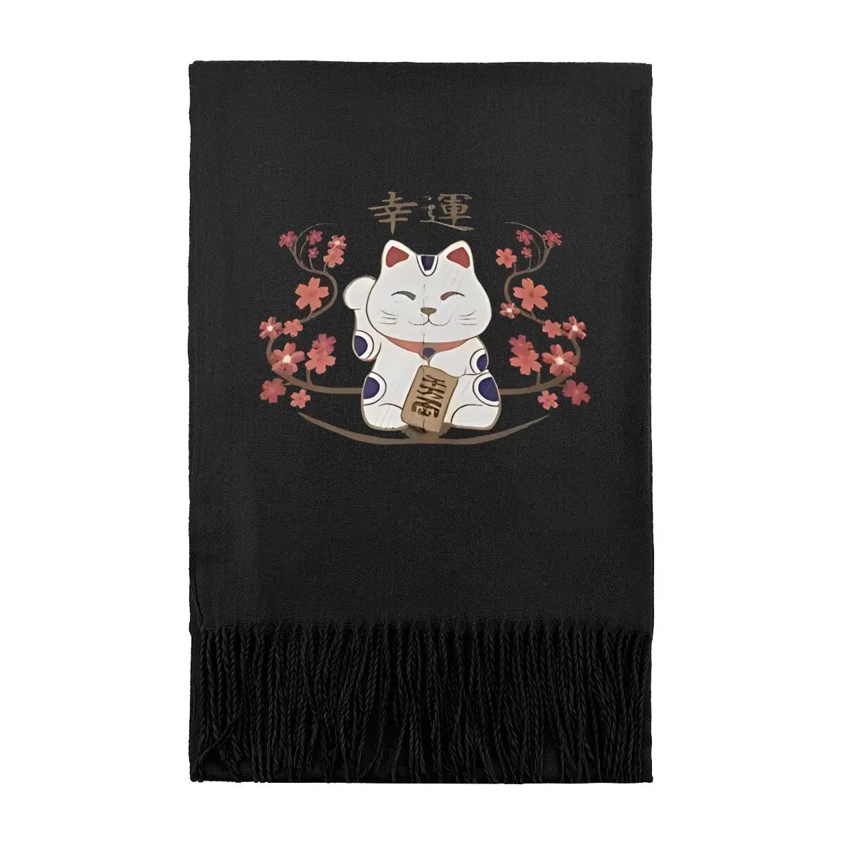 

Lucky Cat, японский Maneki Neko с вишневым цветом, 2024, роскошный зимний шарф, шарфы, женская шаль с принтом