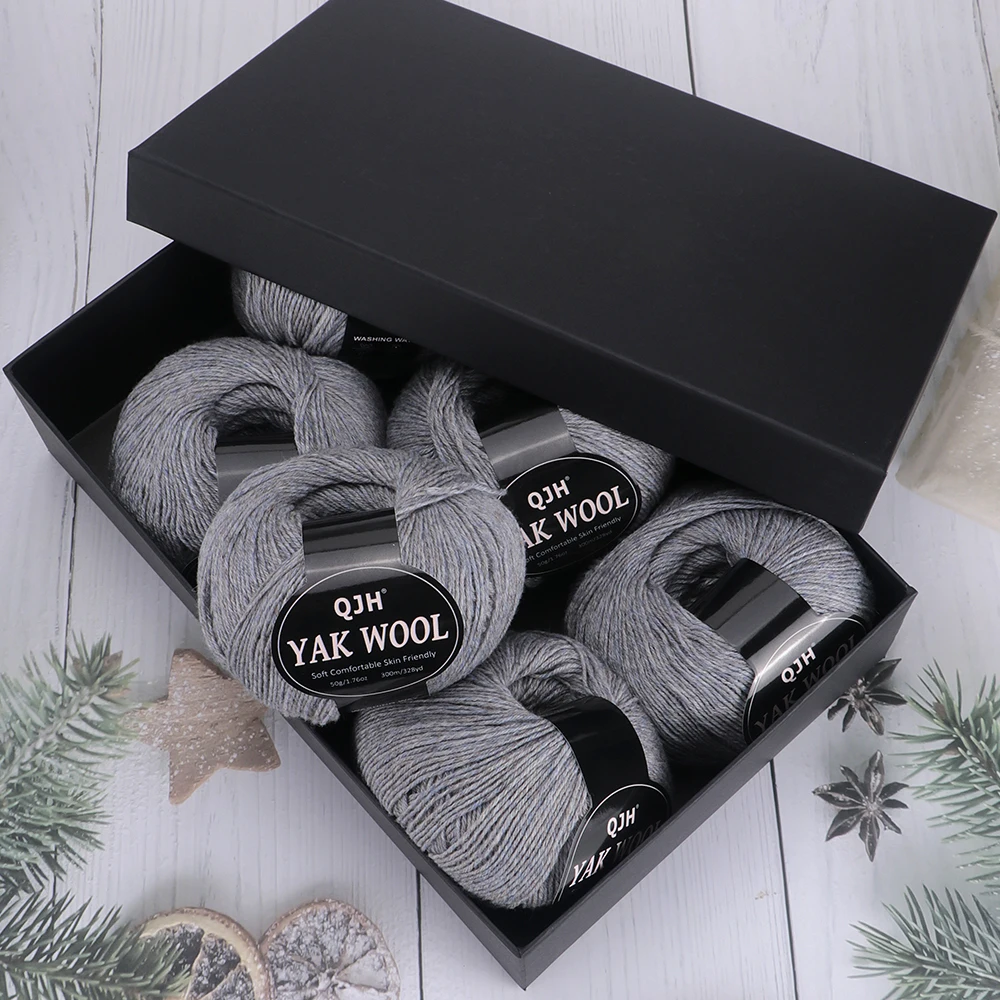 300g Luxury Yak Wool Yarn with Gift Box, DIY Hand Crochet/Knit Yarn for Sweaters, Scarves, Hats and Warm Clothes, 6 Pieces/Box