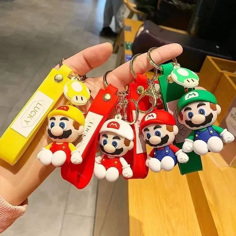 Super Mario Bros Keychain Anime Game Figures Doll Backpack Pendant Couple Car Key Ring Cute Cartoon Toys Charm Kids Party Gifts