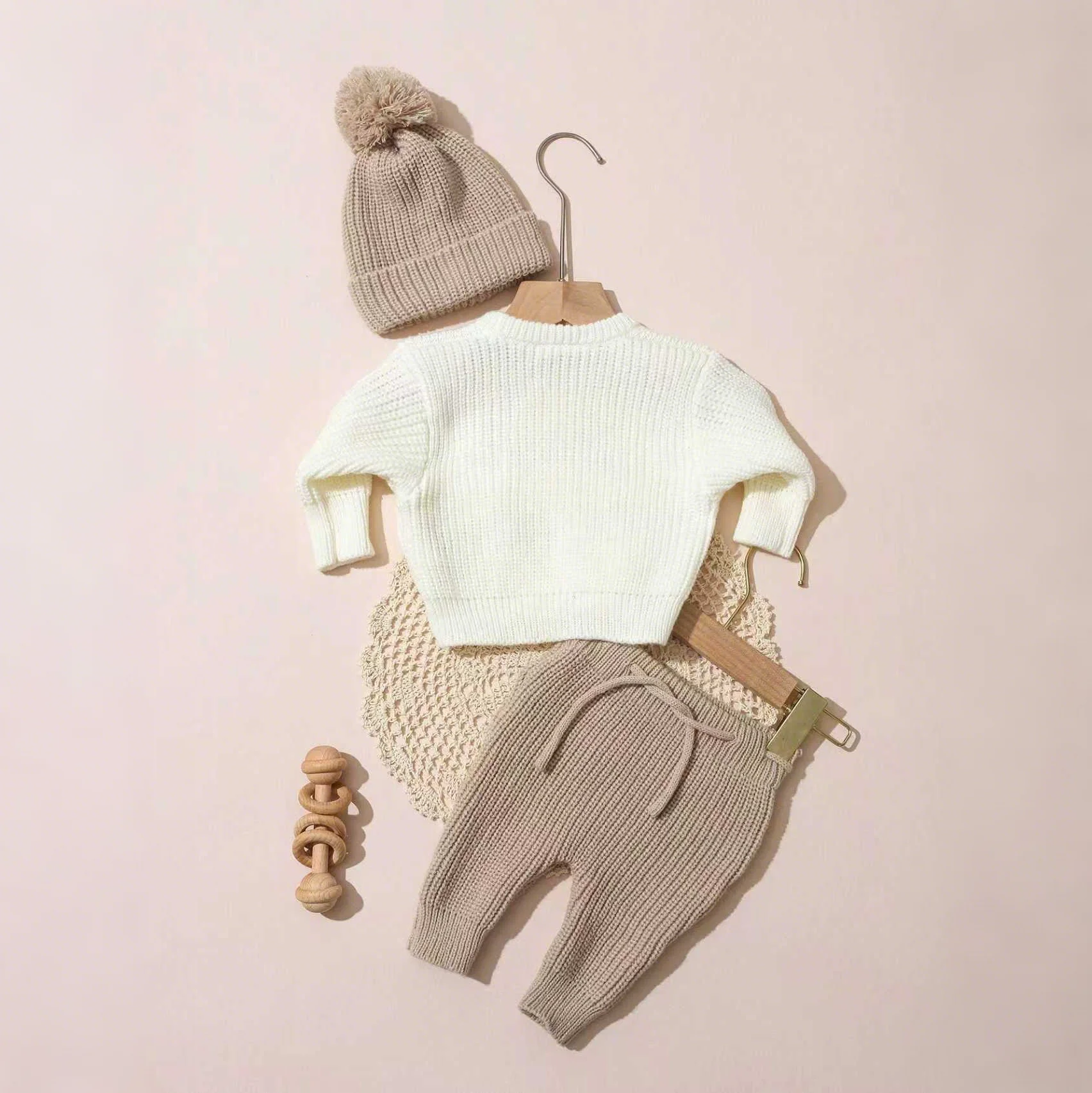 Ylsteed 3 Pcs Set Knitting Newborn Boy Photography Clothes "Just Arrived" Embroidery Khaki Baby Outfits Sweater Baby Shower Gift
