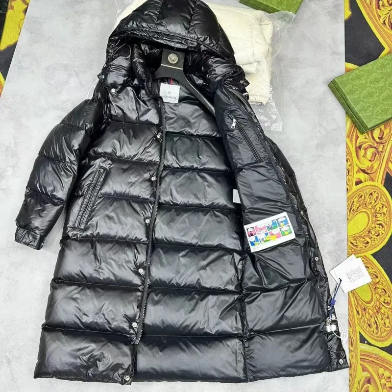 Chaqueta de plumón de pato de invierno Real Shot, cintura delgada gruesa por encima de la rodilla, chaqueta de plumón larga para hombres y mujeres, chaqueta cálida para parejas, abrigos de marea