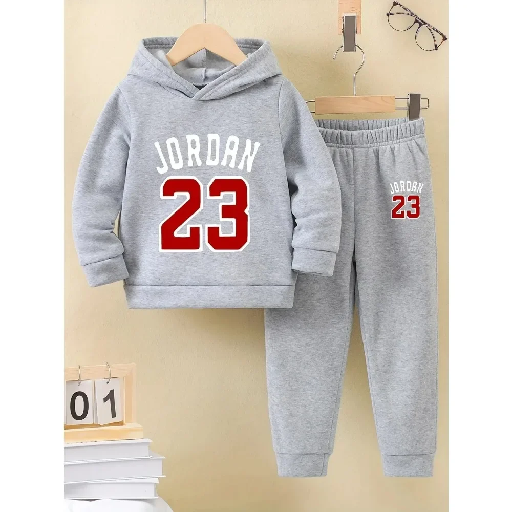 Children's Clothing Set for Autumn and Winter Soft Comfortable Casual Simple Printed Hoodie+children's Basketball Sports Pants