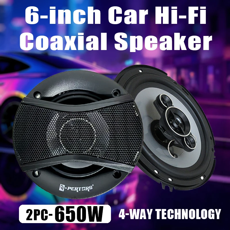 2PCS 6 Inch HiFi Coaxial Subwoofer Speaker 650W Car Automotive Audio Music Stereo 12V Full Range Frequency Car Speaker Woofer