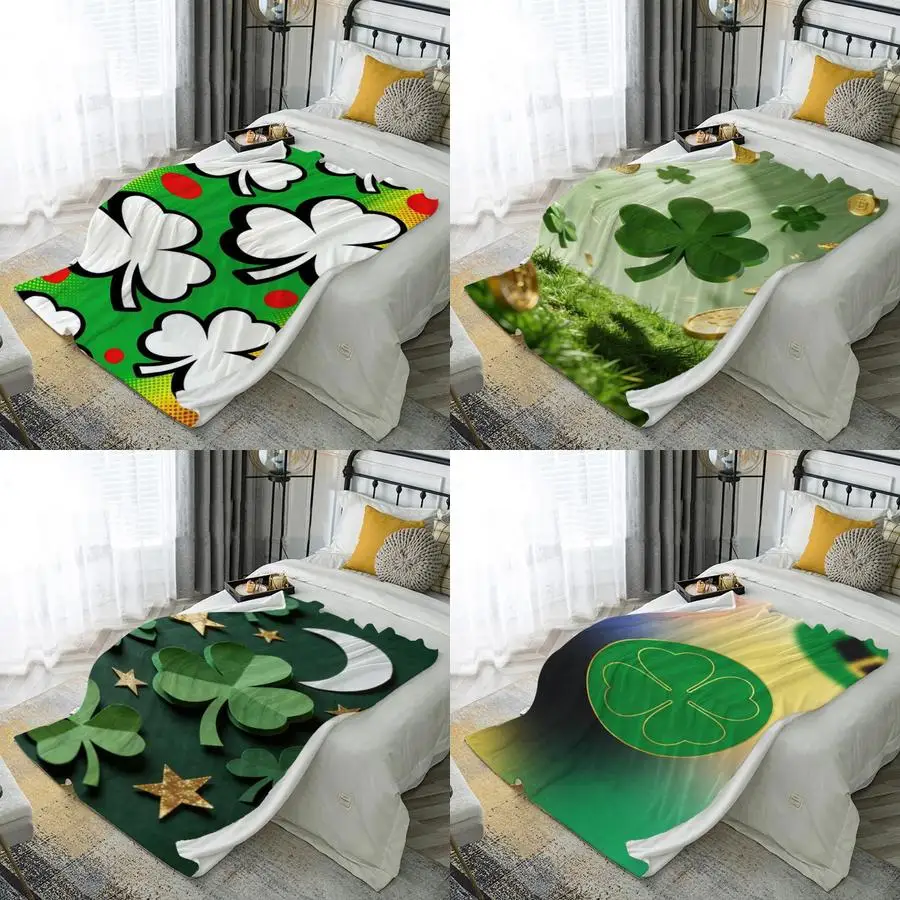 

2D Clover Pattern Blanket Microfiber Flannel Cover Blanket Bedroom Living Room Sofa Soft And Comfortable Home Decoration
