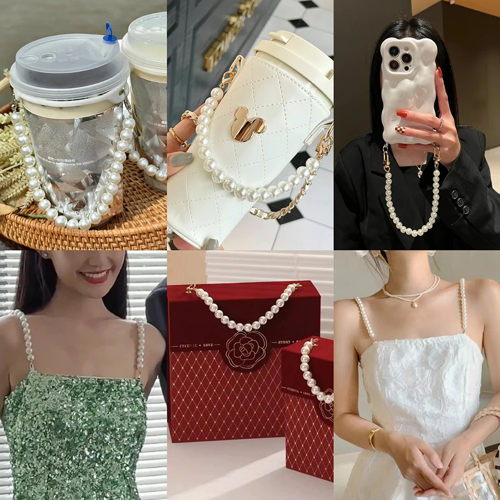 2pcs Pearl Chain Swimsuit Shoulder Strap Jacket Bead Chain Shoes Handbag Chain Accessories Home Clothing Design DIY Chain