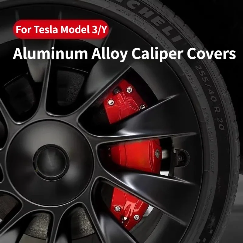 For Tesla Model 3 / Y Car Brake Caliper Cover Aluminum Alloy Front and Rear Wheel Hub Decor Caliper Shell Protector Accessories