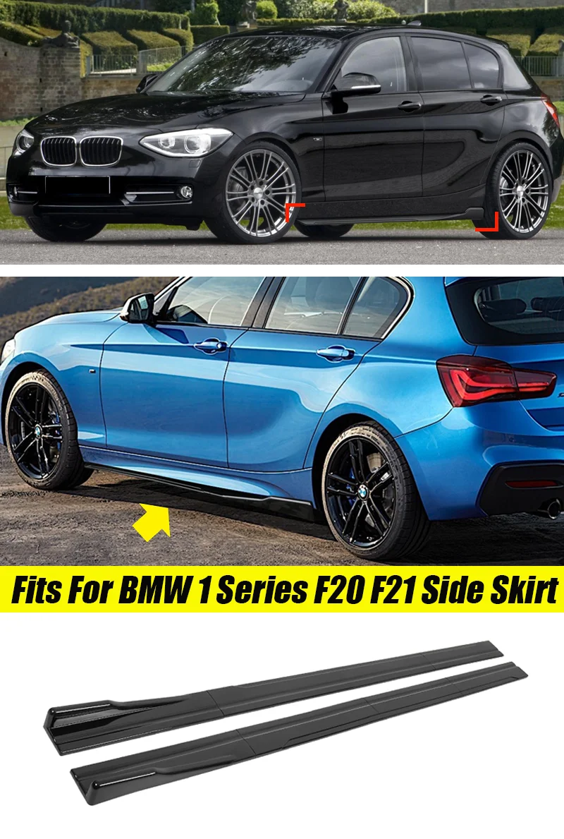 Passend für BMW Zubehör 1 Serie F20 F21 E81 E82 E87 E88 Auto-Seitenschweller-Verlängerung Rocker Panel Splitter-Abdeckung 8 Stück ABS glänzend schwarz – Detail 1